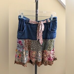 YOUNG THREADS NWT Skirt Denim Ruffled Knee Length Pockets Size Size Large